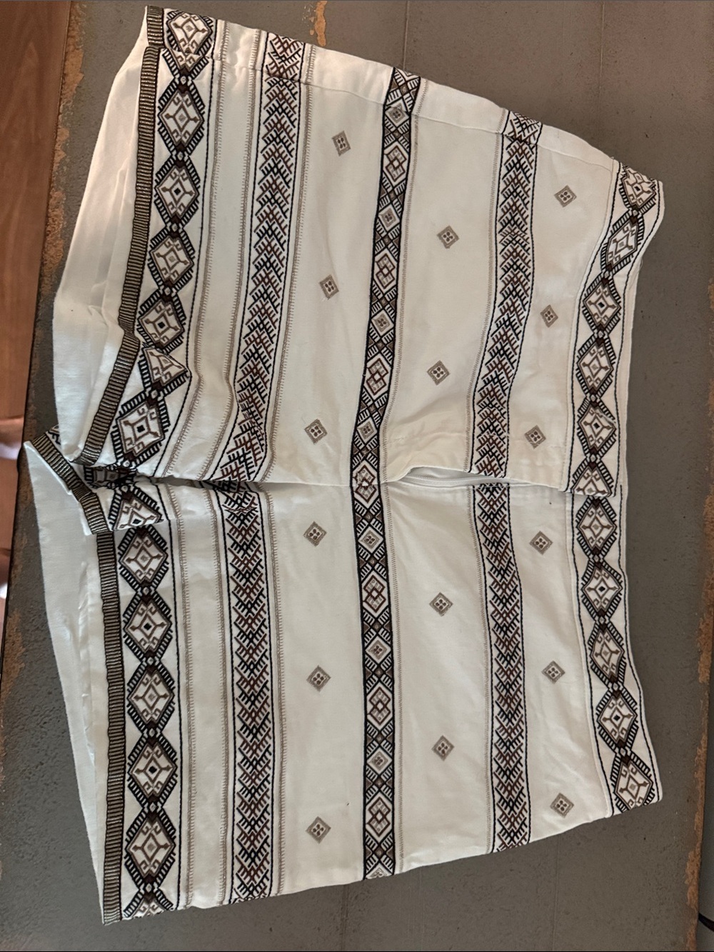 White House Black Market White Bermuda Shorts with Black Geometric Trim